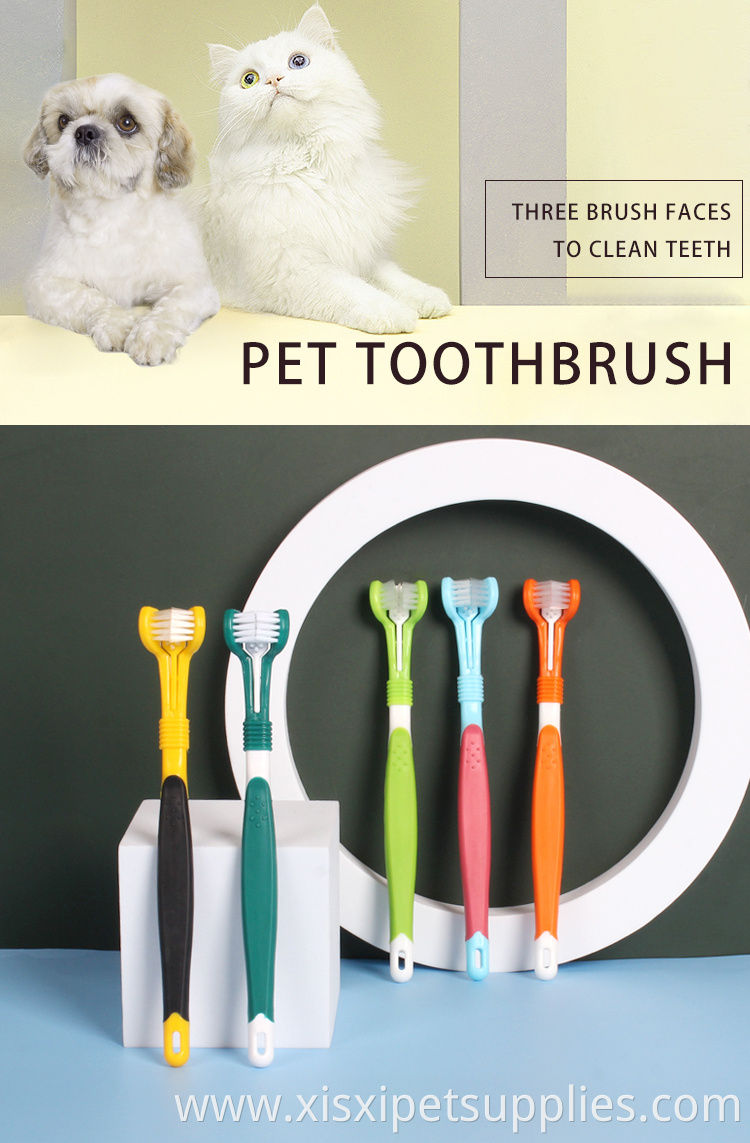 Factory Wholesale LOW MOQ New Design Three Heads Pet Cat Dog Toothbrush